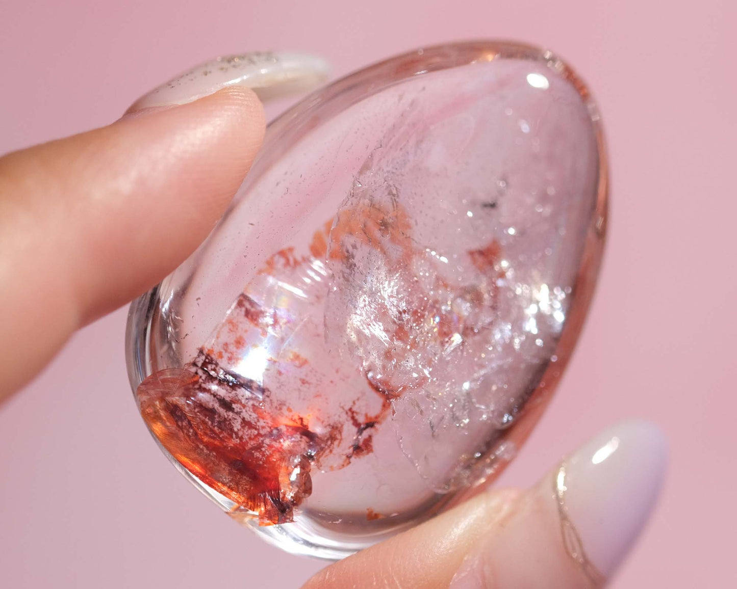 Red Hematoid in Quartz with Beautiful Rainbow Cabochon | 42RD