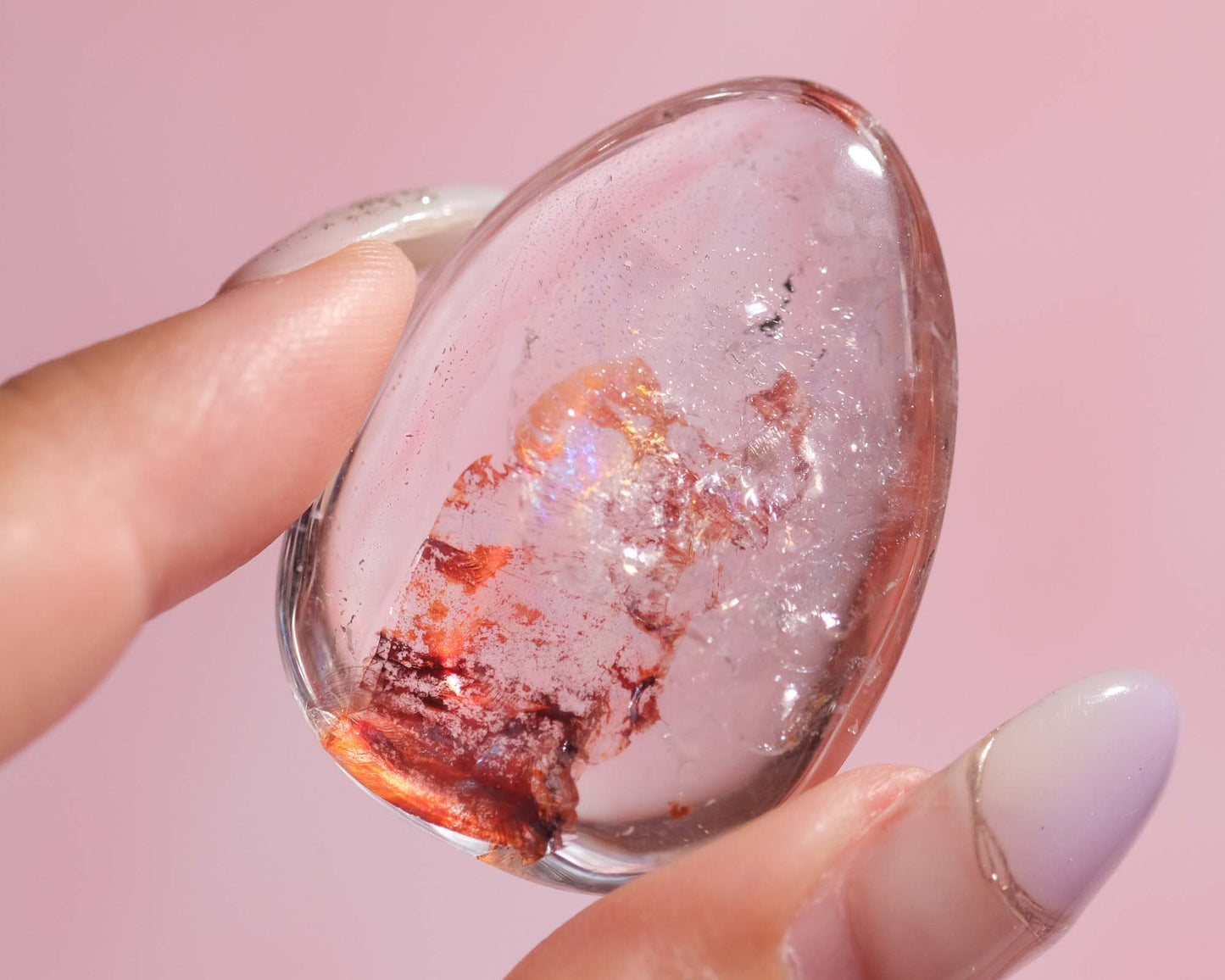 Red Hematoid in Quartz with Beautiful Rainbow Cabochon | 42RD