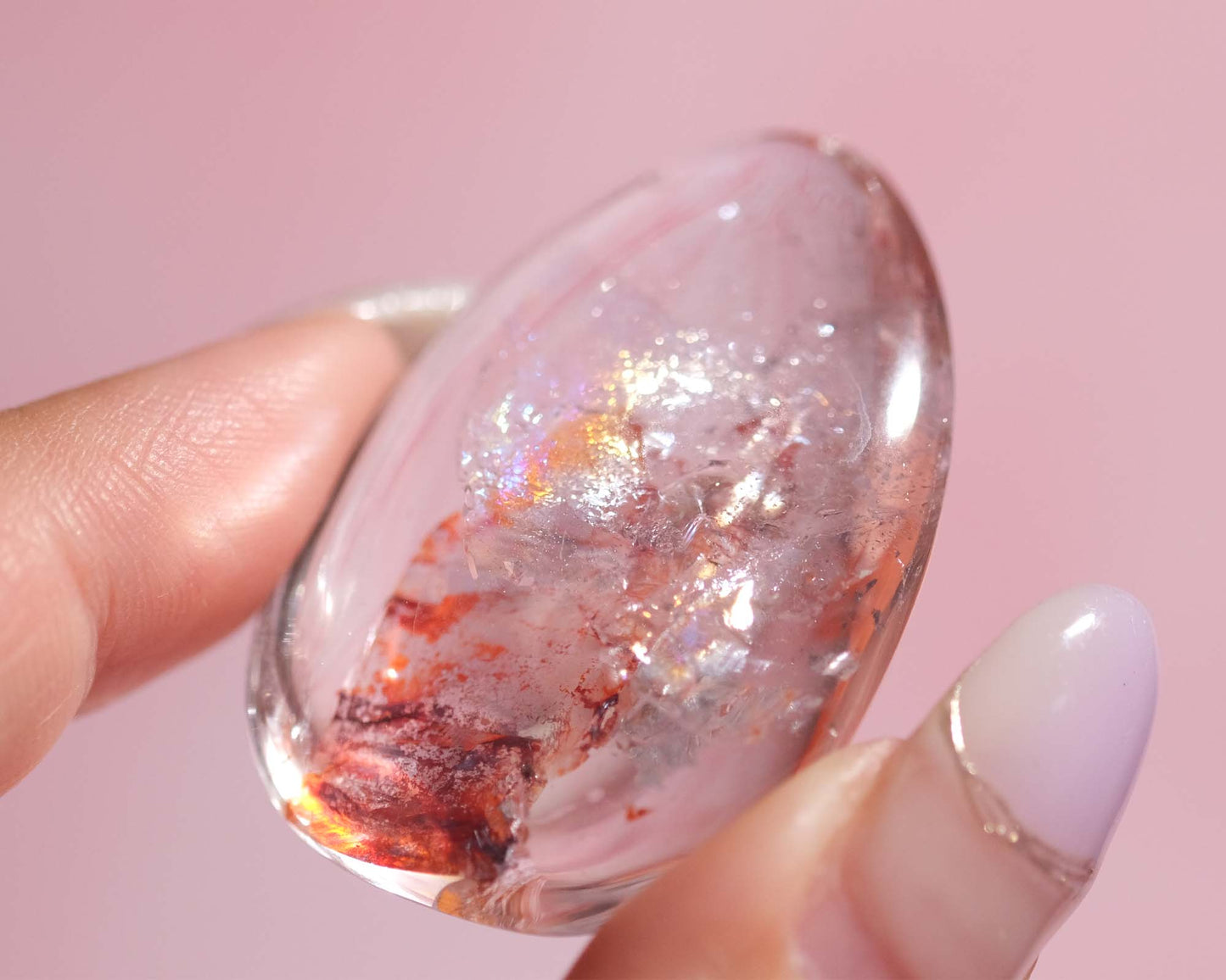 Red Hematoid in Quartz with Beautiful Rainbow Cabochon | 42RD