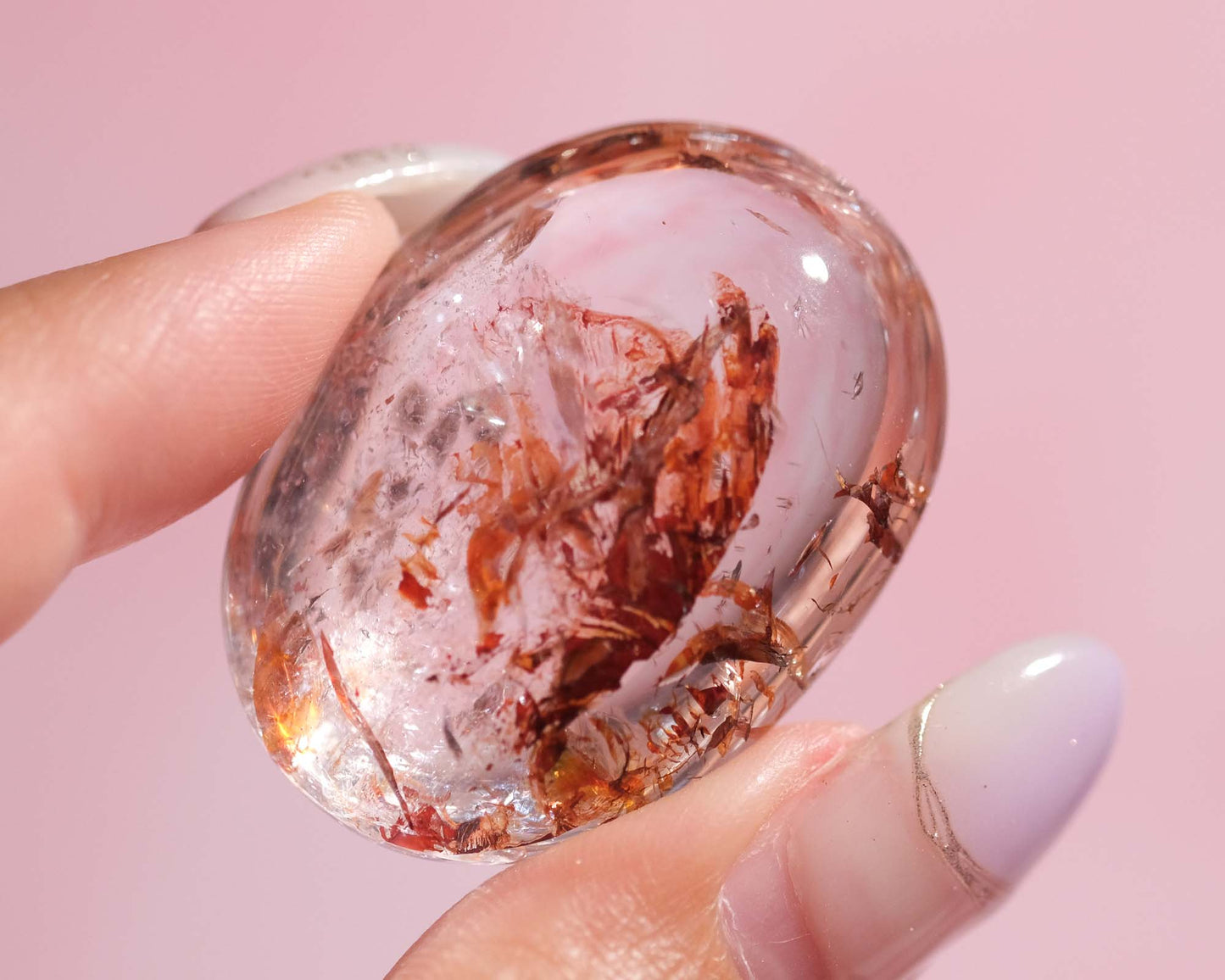 Red Hematoid in Quartz with Beautiful Flashes Cabochon | 42RK