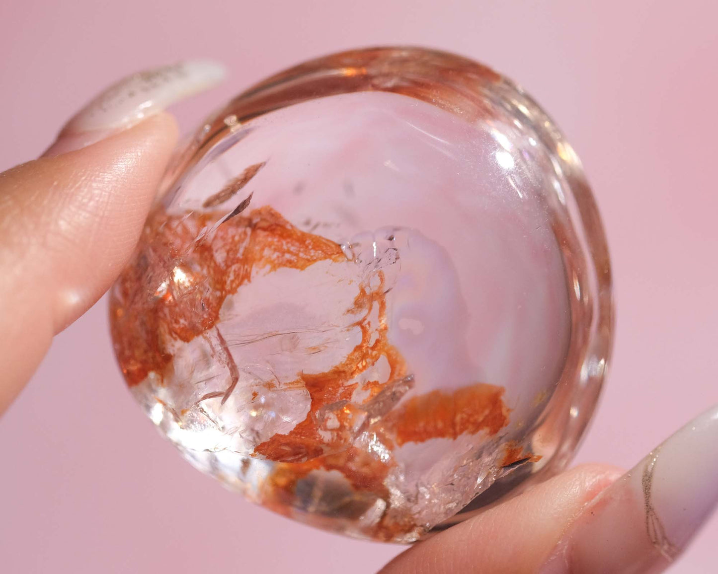 Golden Red Hematoid in Quartz with Beautiful Rainbow Cabochon | 52RJ