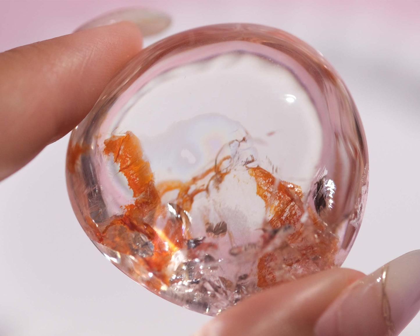 Golden Red Hematoid in Quartz with Beautiful Rainbow Cabochon | 52RJ