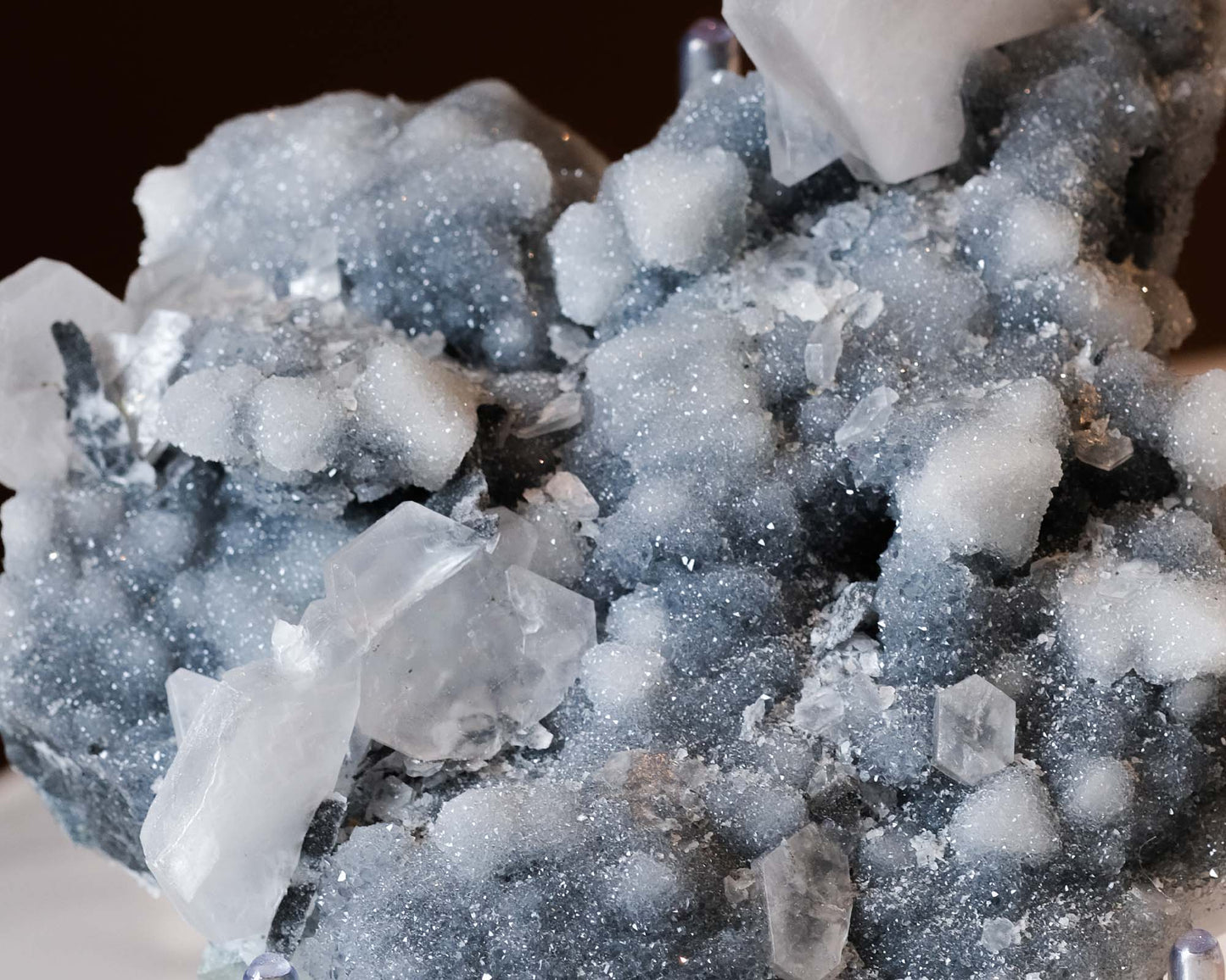 Fluorite & Calcite on Druzy Quartz Specimen