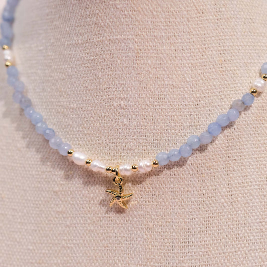 Aomi Aquamarine & Pearl Necklace