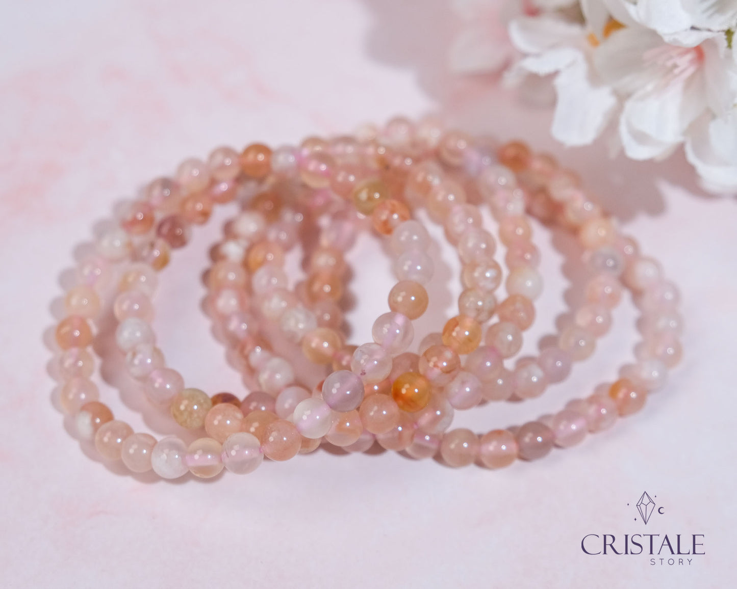 6mm Flower Agate Bracelet