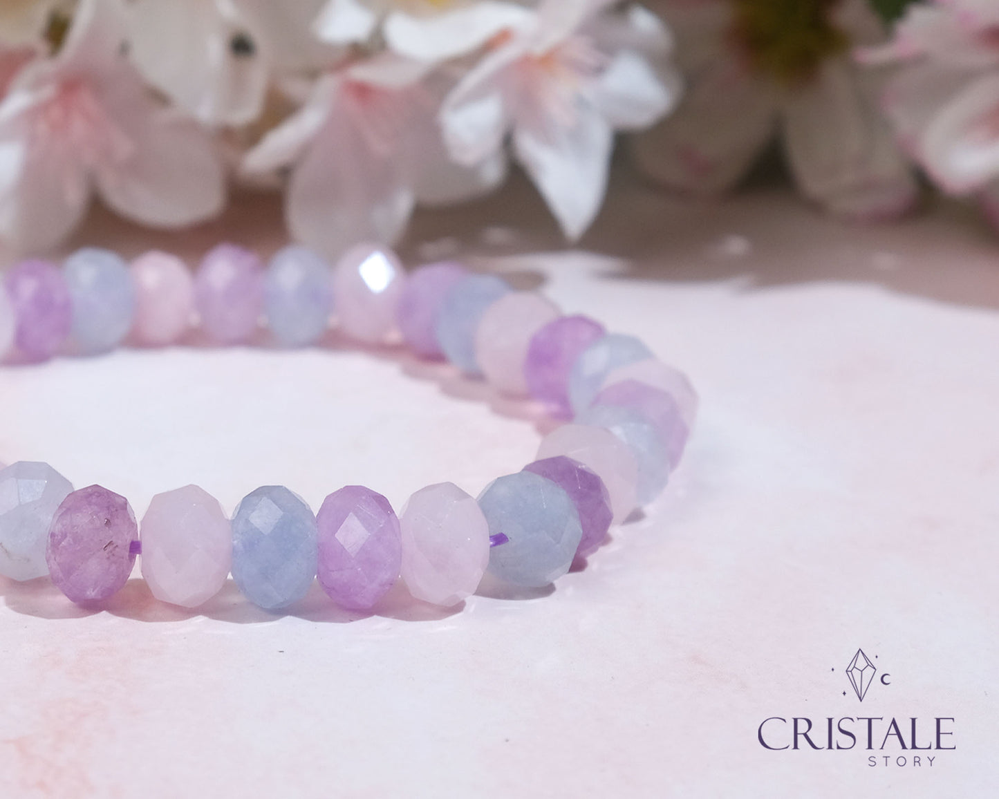 Faceted Rose Quartz Amethyst Aquamarine Bracelet