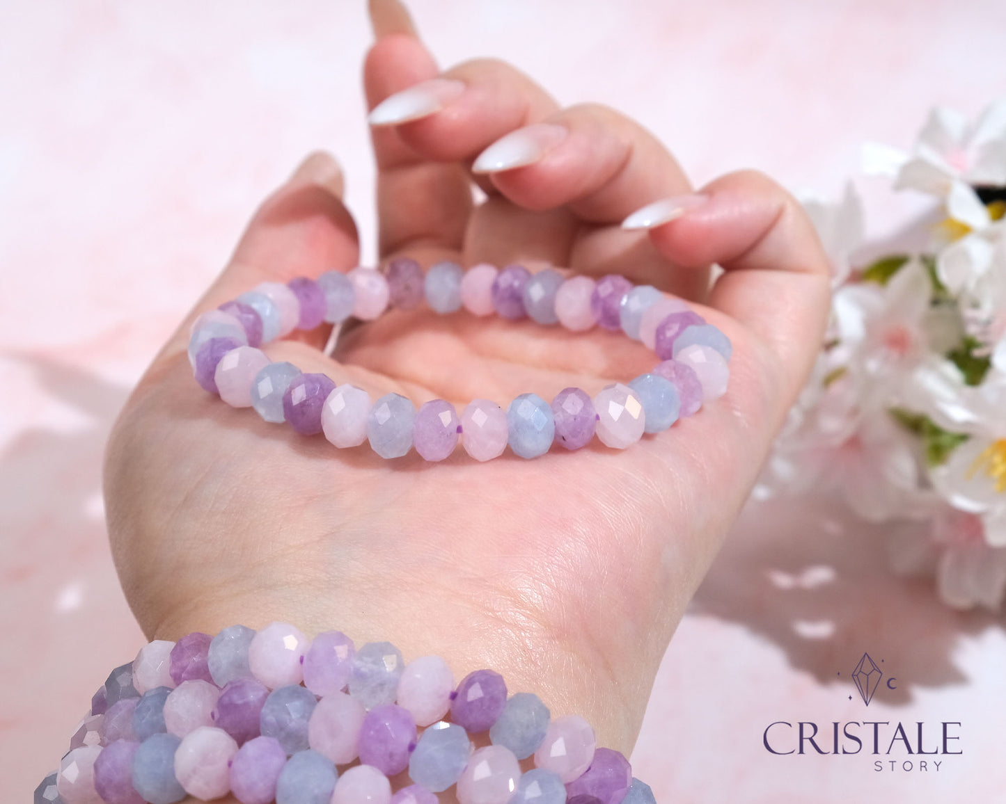 Faceted Rose Quartz Amethyst Aquamarine Bracelet