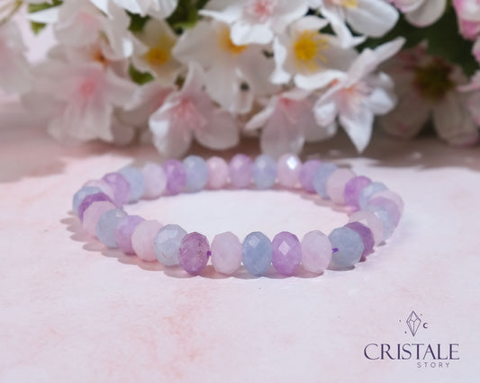 Faceted Rose Quartz Amethyst Aquamarine Bracelet