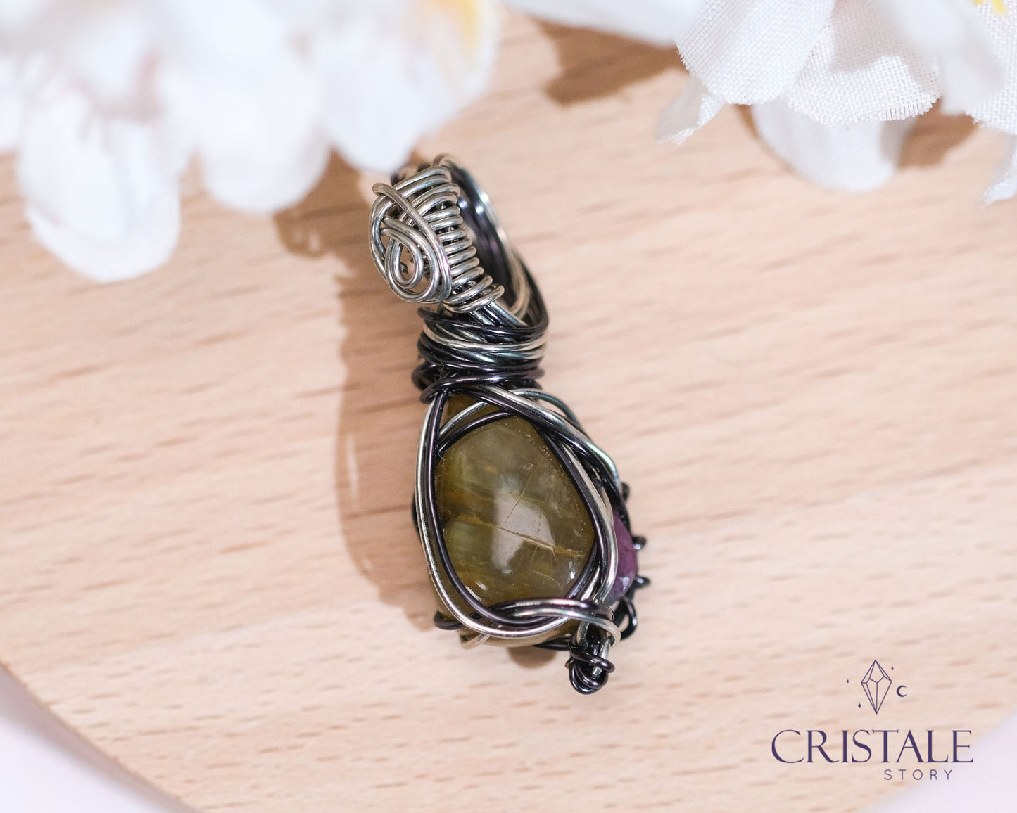 Ruby Zoisite & Tiger's Eye Wire Wrapped Pendant